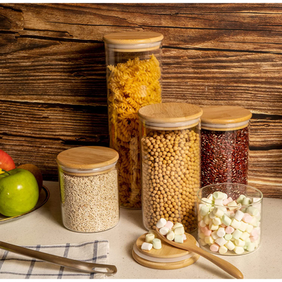 Smell Proof Bamboo Glass Container Set Food Storage Spice Mason Jar With Dispenser Lid