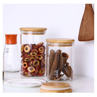 Smell Proof Bamboo Glass Container Set Food Storage Spice Mason Jar With Dispenser Lid