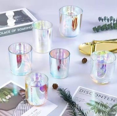 Luxury Empty 10oz 12oz 14oz Clear Iridescent Rainbow Glass Candle Jars With Lid And Boxes Packaging
