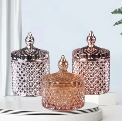 Wholesale High Quality Crystal Geo Cut Glass Empty Candle Jars Holders With Lid In Bulk