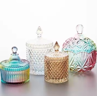 Wholesale High Quality Crystal Geo Cut Glass Empty Candle Jars Holders With Lid In Bulk