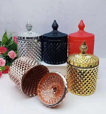 Wholesale High Quality Crystal Geo Cut Glass Empty Candle Jars Holders With Lid In Bulk