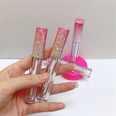Ombre Glitter Square Plastic Lip Gloss Tube With Wand Pink 10ml