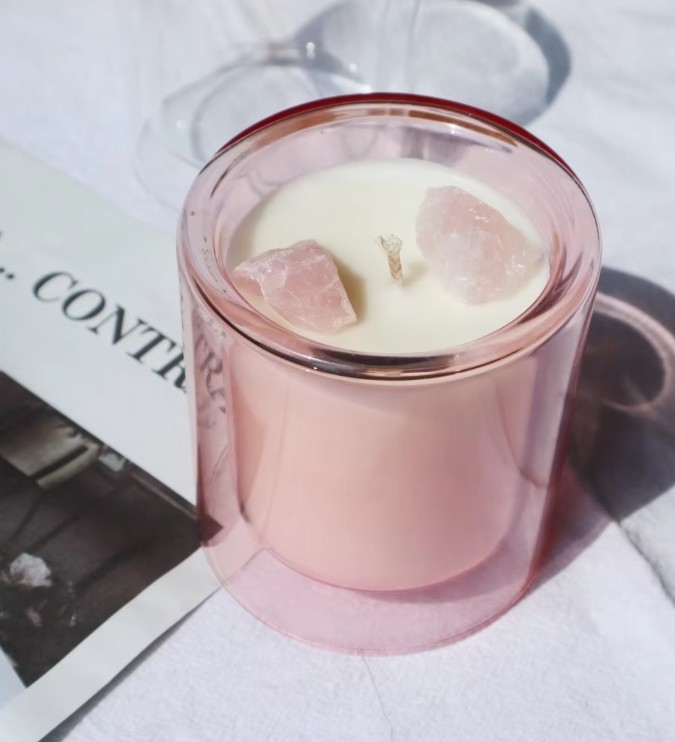 High Quality Borosilicate Luxury Empty Candle Vessel Double Wall Glass Candle Jars For Candle Making