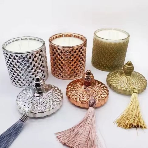 Wholesale High Quality Crystal Geo Cut Glass Empty Candle Jars Holders With Lid In Bulk