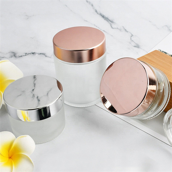 Makeup Clear Glass Cosmetic Jars Bottles Custom Painting Matte Pink Lid