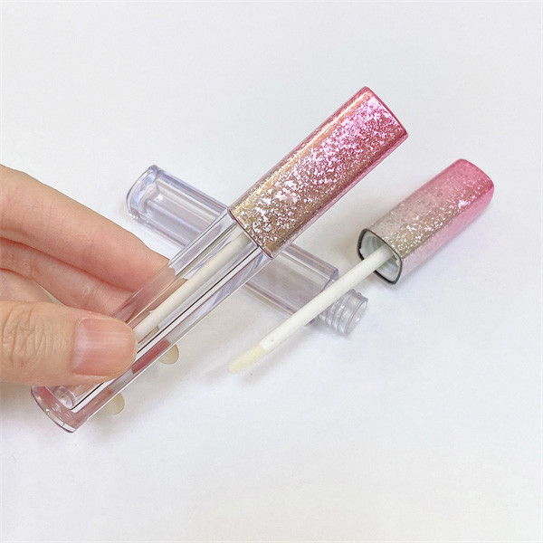 Ombre Glitter Square Plastic Lip Gloss Tube With Wand Pink 10ml